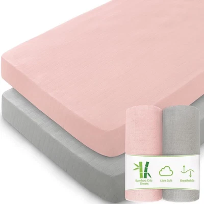 Lençóis de berço de musselina para meninos e meninas pacote com 2, ultra berço, rosa &amp; cinza  - Imagem 1 de 4