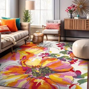 Rugshop Area Carpets Modern Bright Flowers Non-Slip Multicolored 5x7 Area Rug - Picture 1 of 11