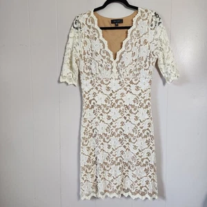 Karen Kane Cocktailkleid Spitze gewellt elegant feminin romantisch XL weiß - Bild 1 von 8