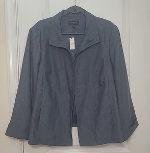 Talbots Jacket Women's Sz 20W Linen Blazer Open Front Blue Gray Pockets see pics - Picture 1 of 20