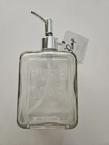 NWT Glass Bathroom Kitchen Embossed PURE SOAP Pump Dispenser 18 oz Pump brand - Picture 1 of 4