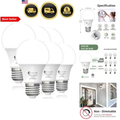 LED Light Bulbs 6 Pack A19 9W 800 Lumens Daylight White 5000K E26 - Image 1 of 4