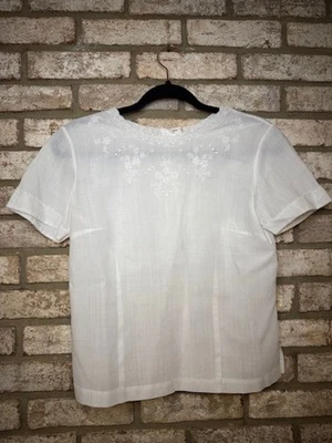 Blusa bordada 100 % lino algodón blanco años 60 de colección talla 34 para mujer XS o S Foto 1 de 4