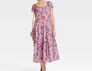 Knox Rose Women's Purple Haze Floral Flutter Short Sleeve A-Line Dress Size XXL - Picture 1 of 7