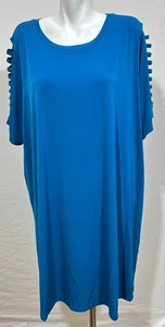 Michael Kors Women Cyan Blue Dress 1X Plus Size Ladder Open Sleeve New NWT - Picture 1 of 6