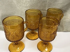 Tiara Indiana Glas Vintage 4 Bernstein 8 Unzen Kaffeetassen mit Fuß 6”x3” - Bild 1 von 5