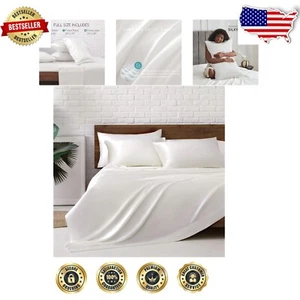Elegant 6-Piece Satin Sheets Set for Full Bed - Soft, Silky, 15" Deep Pocket - Picture 1 of 10