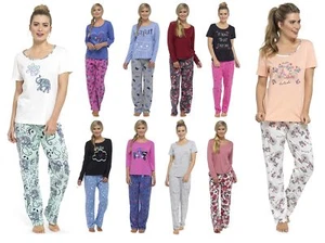 Womens Jersey Pyjamas 2 Piece Full Length Pjs Novelty Nightwear Set Ladies Size  - Picture 1 of 20