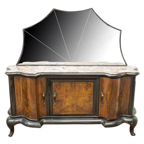 Sideboard, Venetian Marble-Top Mirrored, Vintage / Antique, Serpentine, 20th C Cover