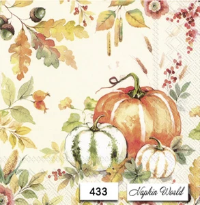 (433) ZWEI Papier LUNCHEON Decoupage Kunst Handwerk Servietten - HERBST KÜRBISSE BLÄTTER - Bild 1 von 3