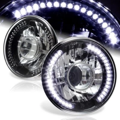 Faróis de projetor H6024 H6017 redondo branco 7" LED feixe selado carcaça preta - Imagem 1 de 4