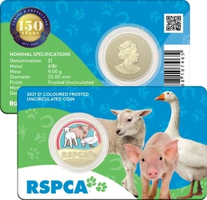 2021 Australia 150th Anniversary of the RSPCA - $1 Coloured Coin - Farm Animals - Picture 1 of 2