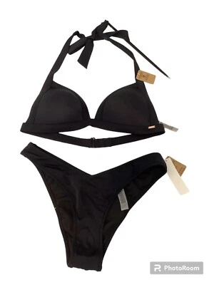 Victoria’s Secret Grande Natación Push Up Halter Triángulo Bikini Top V Parte Inferior Foto 1 de 4