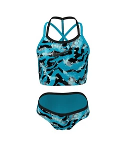 NIKE Big Girl Watercolor T-Crossback Midkini Swimsuit Set Blue Lightning Size XL - Picture 1 of 2