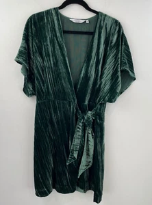 Atelier & Other Stories 10 Wrap Dress Green Velvet Short Kimono Sleeve A50-02 - Picture 1 of 8