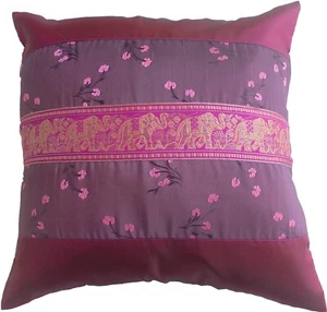 Violet Handmade Thaisilk Elephant & Floral Pillow Cover - 40x40cm Home Decor - Picture 1 of 1