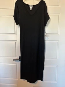 Just Be Womens Rib Knit Dress Size 1x 2x Black Short Sleeve Cotton Stretch TX325 - Picture 1 of 11