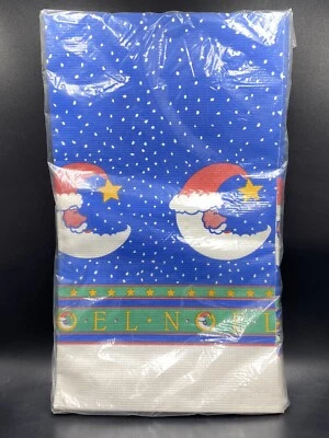 Cubierta de mesa de papel Artfaire vintage 54x96 Cresent Santa Moon Stars azul nieve Noel Foto 1 de 4