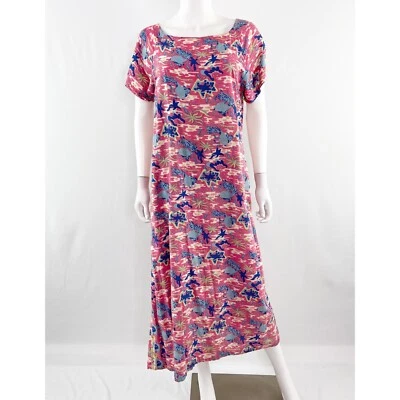 Maxi Vestido Arco Iris Jo Maui Hawaii Rosa Floral Talla S Estampado de Peces Manga Corta Foto 1 de 4