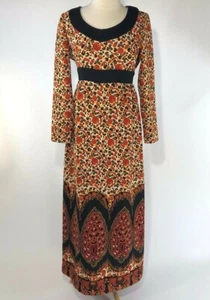 Vintage Kleid Polyester Union Made Gr. 12 geblümt schwarz orange Fortrel strukturiert - Bild 1 von 12