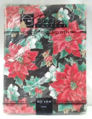 Barth & Dreyfuss CHRISTMAS Vinyl Tablecloth Flannel-Back 60x84" Oval NEW VTG NOS - Image 1 of 3