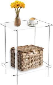 Acrylic End Table, 2-Tier Clear Side Table for Bedroom, Living Room, Office & Sh - Picture 1 of 7