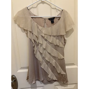 White House Black Market 6 Champagne Silk Stretch Cascading Ruffle Blouse Top - Picture 1 of 6