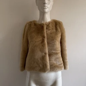 Stunning Vintage Honey Beige Faux Fur 3/4 Sleeve Jacket Size S - Picture 1 of 15