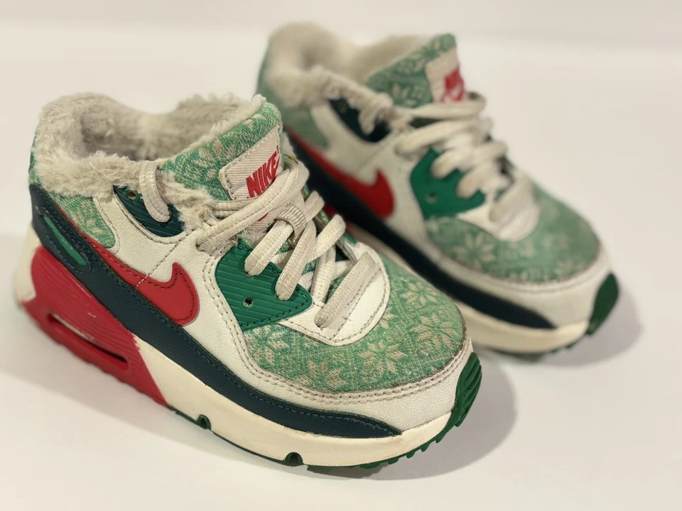 Suéter de Natal Nike Air Max 90 infantil tamanho 9C vermelho branco verde DC1623-100 - Imagem 1 de 4