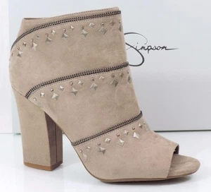 Jessica Simpson Midara Studded Peep Toe Booties Heels Micro Suede Taupe Size 9.5 - Picture 1 of 9