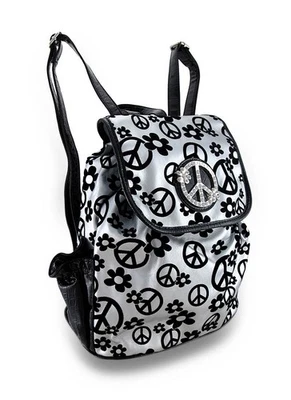 Scratch & Dent Flowers Peace Signs Rhinestone Peace Symbol Drawstring Backpack - Image 1 of 4