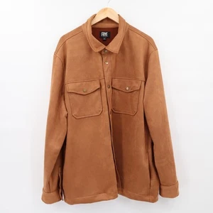 Frye Men's Faux Micro Suede Shirt Jacket Shacket Sz XXL Brown Snap Long Sleeve - Picture 1 of 8