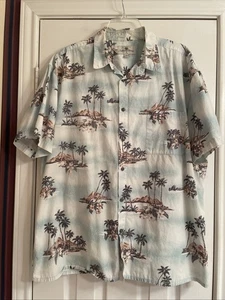 Island Shores Buttoned Shirt Men 2XL XXL Multicolored Hawaiian Tropical Palm - Picture 1 of 9