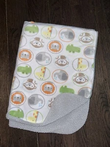 Circo Baby Blanket Jungle Zoo Animal Faces Gray Sherpa Circles Monkey Giraffe - Picture 1 of 4