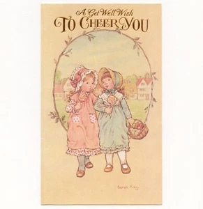 Süße Vintage GET WELL Karte, Girl Friends Walk Kleid Süßigkeiten Korb von SARAH KAY +✉ - Bild 1 von 6