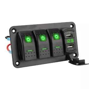 Green 4 Gang Toggle Rocker Switch Panel for Car Boat Marine RV Truck Waterproof - Picture 1 of 8