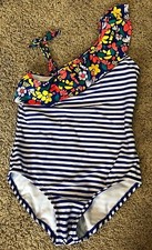 Girls Blue White Stripe Cat & Jack Swim Suit Medium Plus
