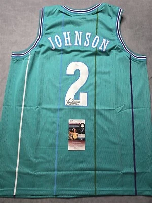 LARRY JOHNSON SIGNED AUTO CHARLOTTE HORNETS GREEN JERSEY JSA AUTOGRAPH GRANDMAMA - Image 1 of 3