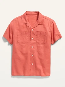 Adorable Old Navy Linen Boys Short Sleeved Shirt Sugar Poppy Red- Sz M (8) NWT - Picture 1 of 2