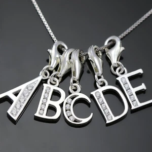 Solid 925 Sterling Silver Alphabet Letter Charm Clip on with Lobster Clasp  - Picture 1 of 24