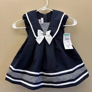 Bonnie Baby Set 2 Pezzi Abito Marinaio 18M Navy e Bianco con Fiocco Bianco Nuovo - Foto 1 di 6