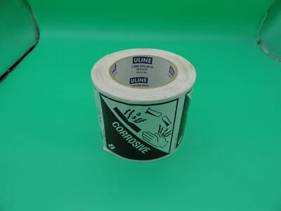 ULINE CORROSIVE 8 STICKER ROLL 4"x4" - Image 1 of 4