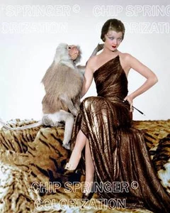 MYRNA LOY POSING WITH A BABOON BEAUTIFUL COLOR PHOTO BY CHIP SPRINGER - Picture 1 of 1