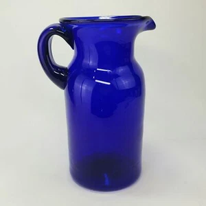 Rare Cobalt Blue Glass Pitcher 1940s Hand Blown with Pontil & Applied Handle - Picture 1 of 14