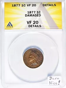 1877 Indian Head Cent ANACS VF-20 Details; Darn Nice! - Picture 1 of 4