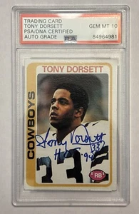 1978 Topps Cowboys Tony Dorsett Signed/Inscribed Rookie Card PSA AUTO Grade 10 - Picture 1 of 2