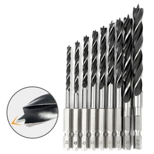 1/4" Hex Shank HSS Brad Point Drill Bit Set, 1.5-10mm Bit Wood Boring Universal  - Picture 1 of 10