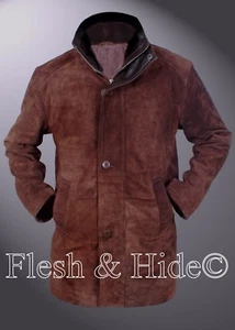 Genuine Suede Leather Sheriff Walt Longmire Robert Taylor Coat w Faux Fur Collar - Picture 1 of 11
