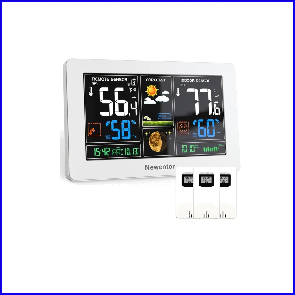 Comprehensive Indoor Outdoor Weather Forecast Station with Alarm & Color Display - Image 1 of 4