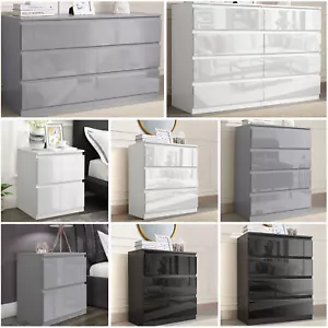 High Gloss Chest Of Drawers Tall Wide Storage Bedside Cabinet Bedroom Furniture - Picture 1 of 143